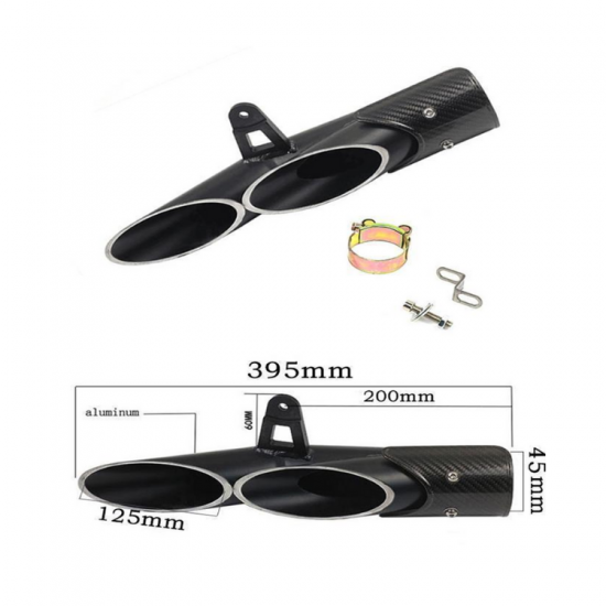 دبة عادم دراجات نارية شكل TOCE مزدوجة – مدخل 45 مم – أسود