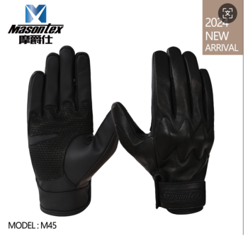 قفازات دراجات نارية من ماركة Masontex، طراز M45 باللون الأسود