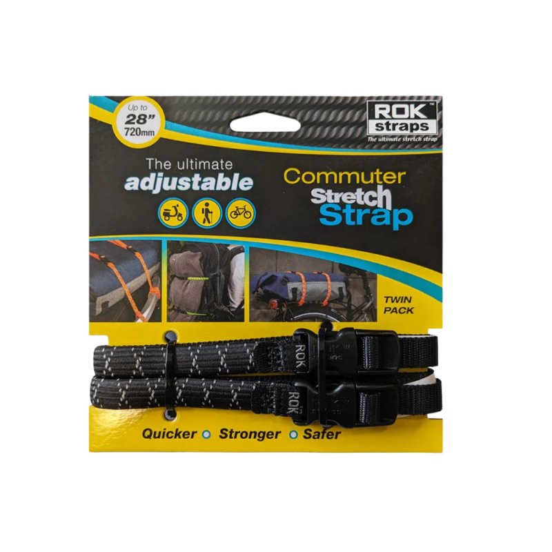 رباط COMMUTER ADJ. stretch strap 300 to 720 x 12mm (black reflective) - 2 pack