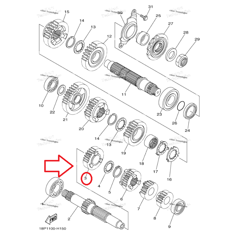 ترس قير 5TH PINION (21T) YZ450