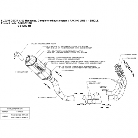 فل سستم SUZUKI GSX-R 1300 2008-2017 Full AKRAPOVIC Carbon 